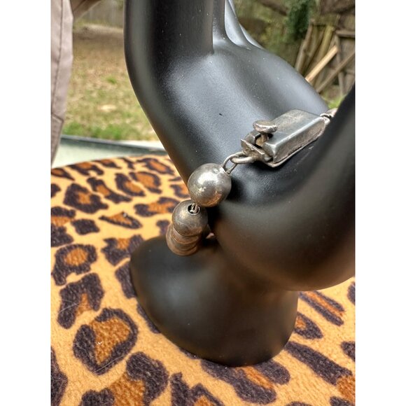 VTG Taxco Sterling Silver Chunky bench Bead Ball Bracelet Box Clasp Mexico 31g - Picture 15 of 16